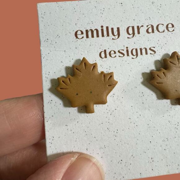 Emily Grace Designs Clay Hndmade Earrings Fall Leaves Leaf Post Backs NEW - Picture 2 of 4